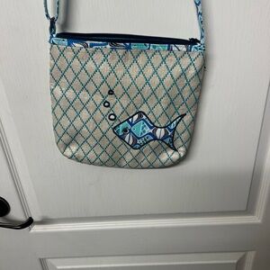 Vera Bradley Blue and Cream Fish Pattern Crossbody Bag